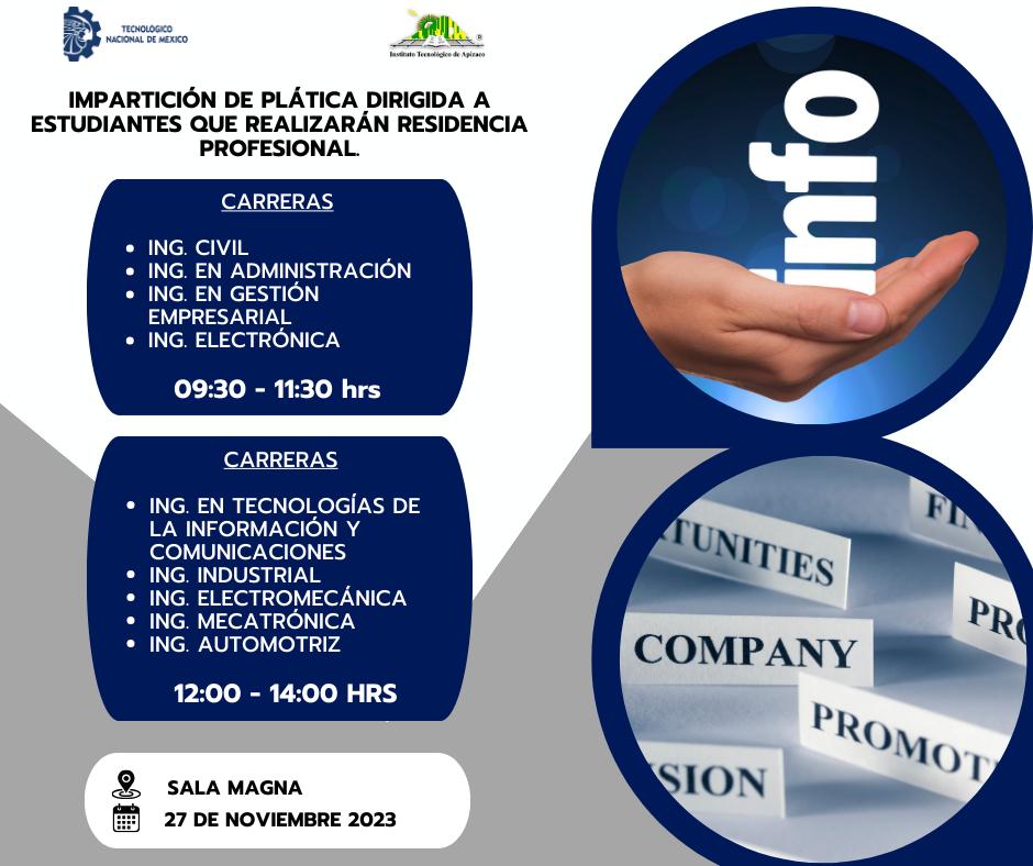 Imparticion de plática dirigida a estudiantes que realizarán residencias profesionales